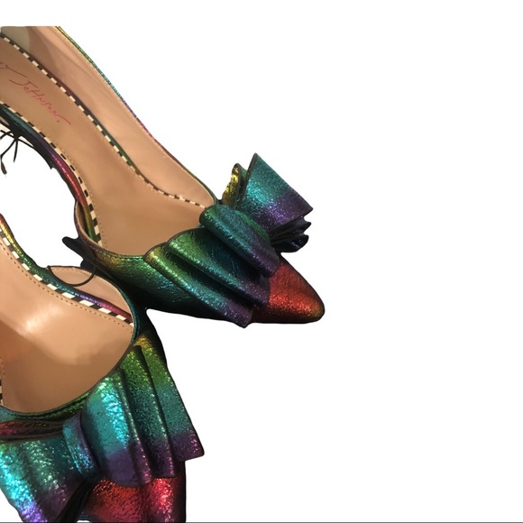 Betsey Johnson Bary metallic iridescent rainbow d’orsay stiletto bow heels sz7.5 - Picture 6 of 16